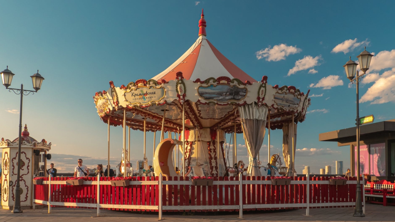 retro merry go round on boardwalk