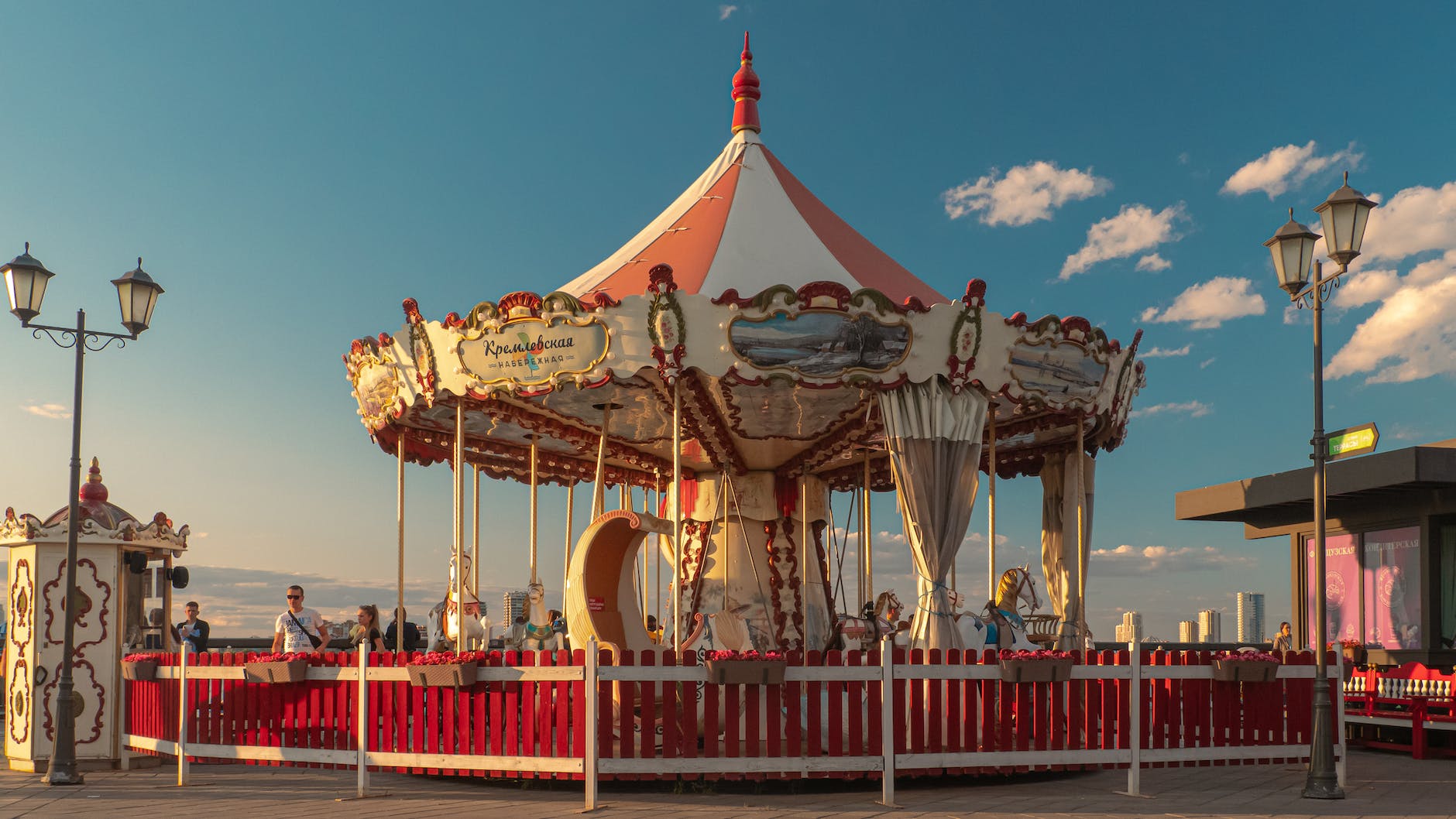 retro merry go round on boardwalk